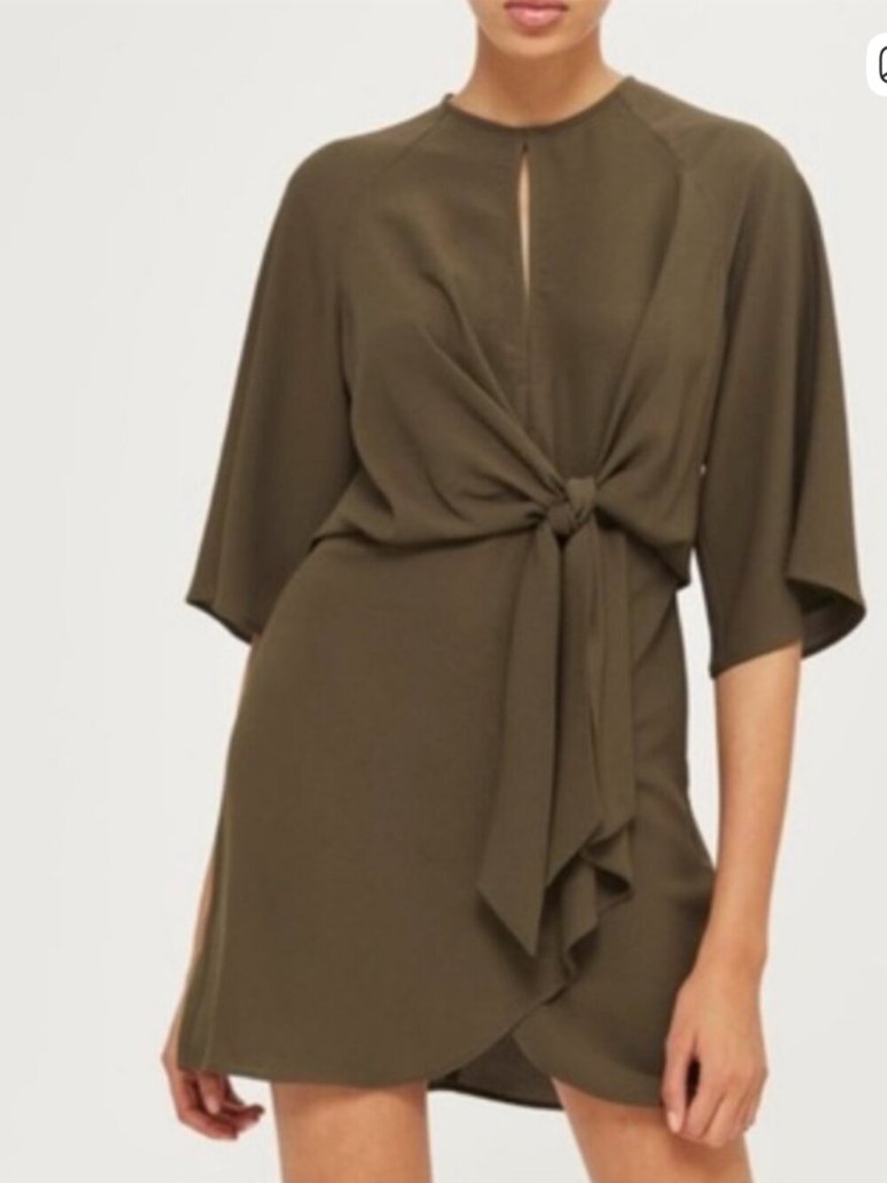 Topshop Olive Green Draped Tie Peekaboo Front Mini Dress